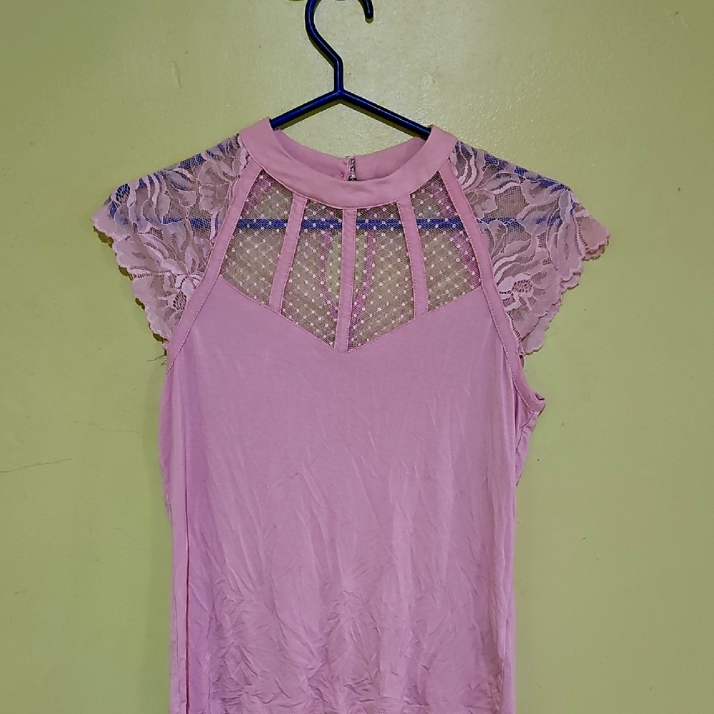 Pink and Purple Embellished Cap Sleeve Blouse